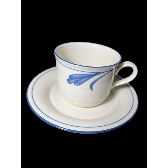 New Lenox Chinastone Blue Brushstrokes Vintage Coffee Tea Cups & Saucers, 6 sets - Picture 9 of 9